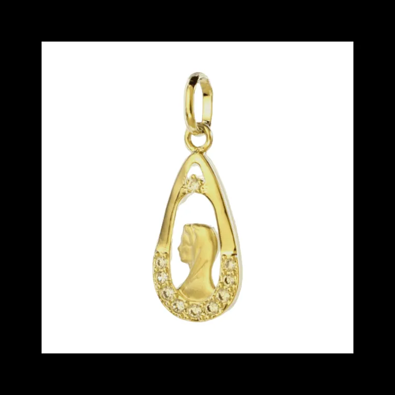 Palais du Rosaire Médaille en plaqué Or portrait de la Vierge Marie en forme de goutte^ Médaille Et Croix Plaqué Or