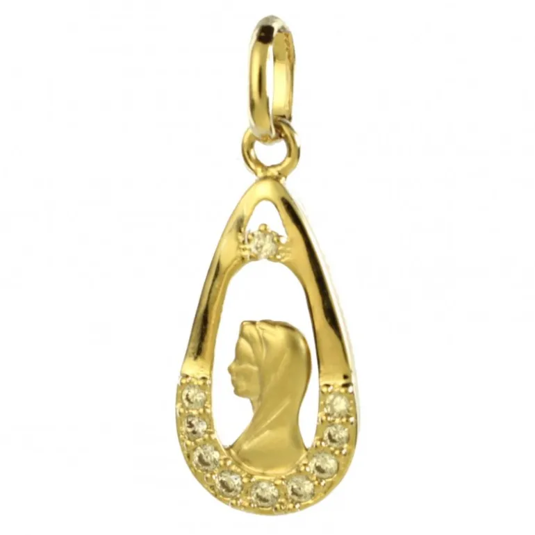 Palais du Rosaire Médaille en plaqué Or portrait de la Vierge Marie en forme de goutte^ Médaille Et Croix Plaqué Or