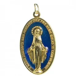 Palais du Rosaire Médaille Miraculeuse en métal émaillé doré et bleu 40mm^ Médaille Miraculeuse | Médaille Et Croix Métal