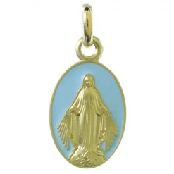 Palais du Rosaire Médaille Miraculeuse en Or 13mm avec fond coloré 9 carats^ Communion | Médaille Miraculeuse