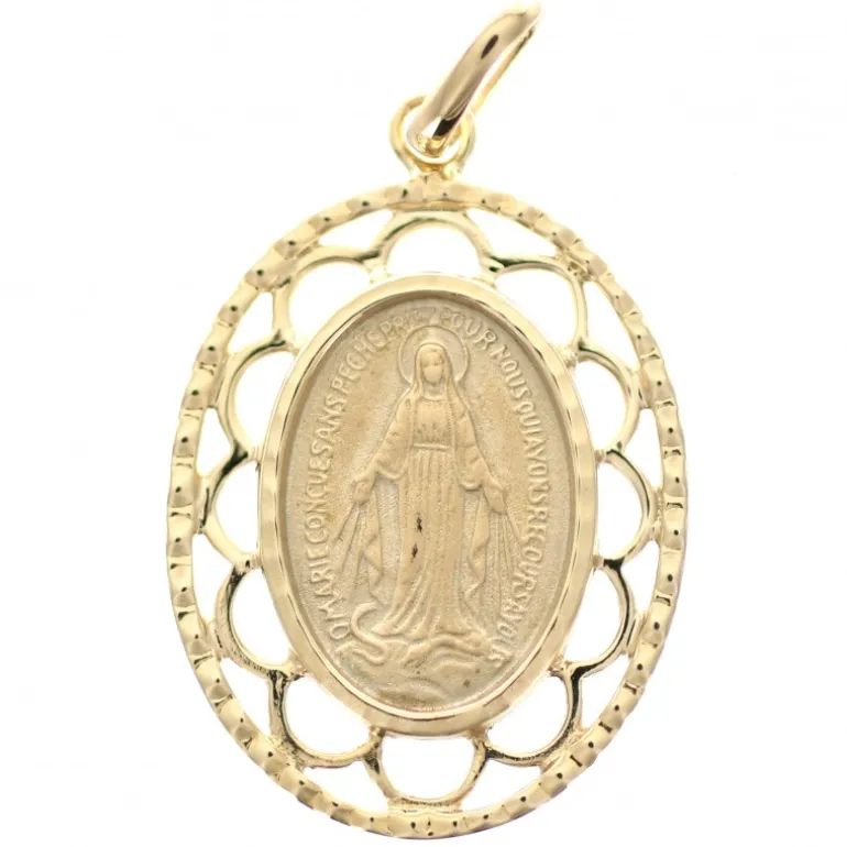 Palais du Rosaire Médaille Miraculeuse plaqué or 20mm avec effet dentelle^ Profession | Baptême