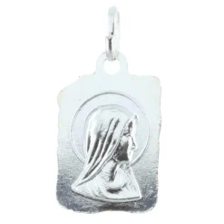 Palais du Rosaire Médaille métal argenté en forme de parchemin et Apparition de Lourdes^ Médaille Et Croix Métal