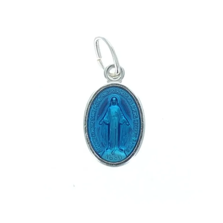 Palais du Rosaire Médaille métal argenté émaillé bleu double face Vierge Miraculeuse^ Médaille Miraculeuse | Médaille Et Croix Métal