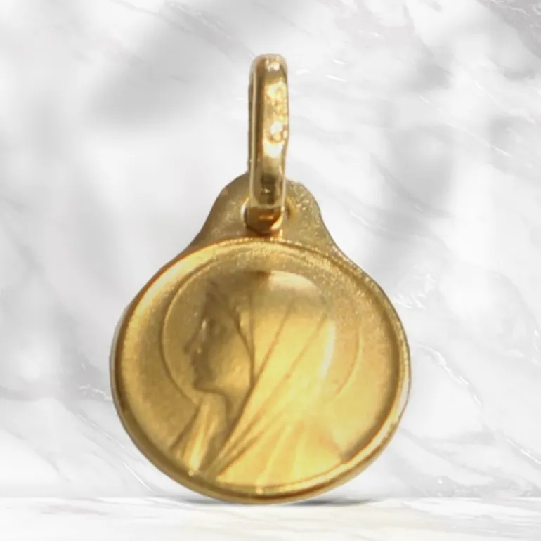 Palais du Rosaire Médaille Or 18 carats de la Vierge de profil 9mm avec Gravure Personnalisée^ Baptême | Communion