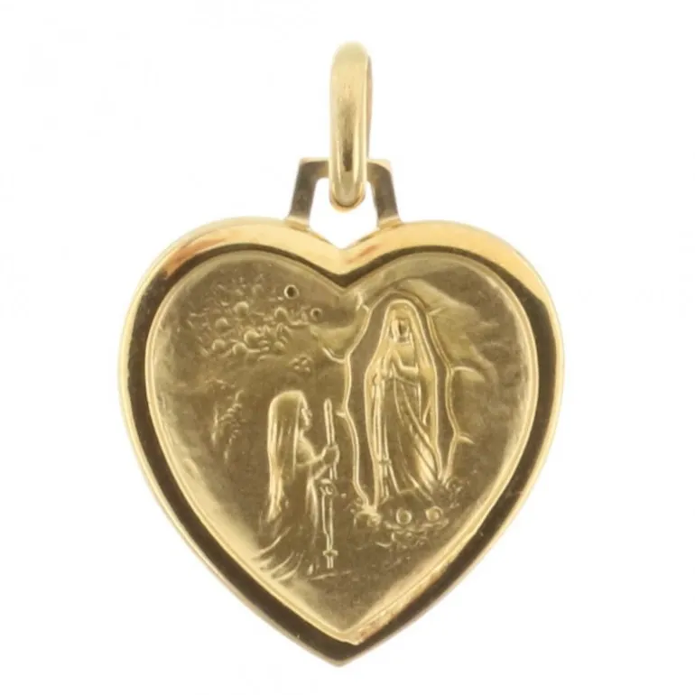 Palais du Rosaire Médaille Plaqué Or de l'Apparition de Lourdes en forme de coeur avec Gravure Personnalisée^ Médaille De Lourdes | Médaille Et Croix Plaqué Or