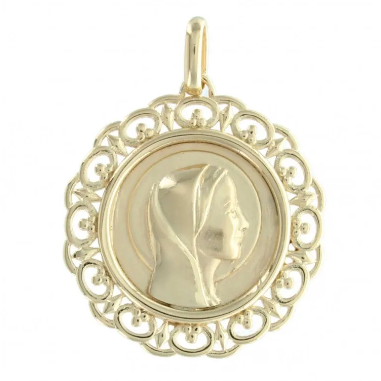 Palais du Rosaire Médaille Plaqué Or 30mm, Vierge Marie et contours dentelles^ Médaille De La Vierge | Médaille Et Croix Plaqué Or