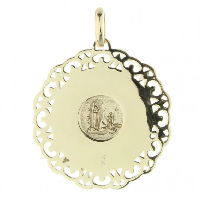 Palais du Rosaire Médaille Plaqué Or 30mm, Vierge Marie et contours dentelles^ Médaille De La Vierge | Médaille Et Croix Plaqué Or
