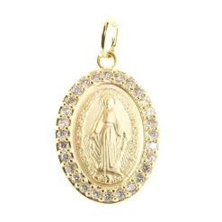 Palais du Rosaire Médaille Plaqué Or, Vierge Miraculeuse et contours strass 25mm^ Médaille Miraculeuse | Médaille Et Croix Plaqué Or