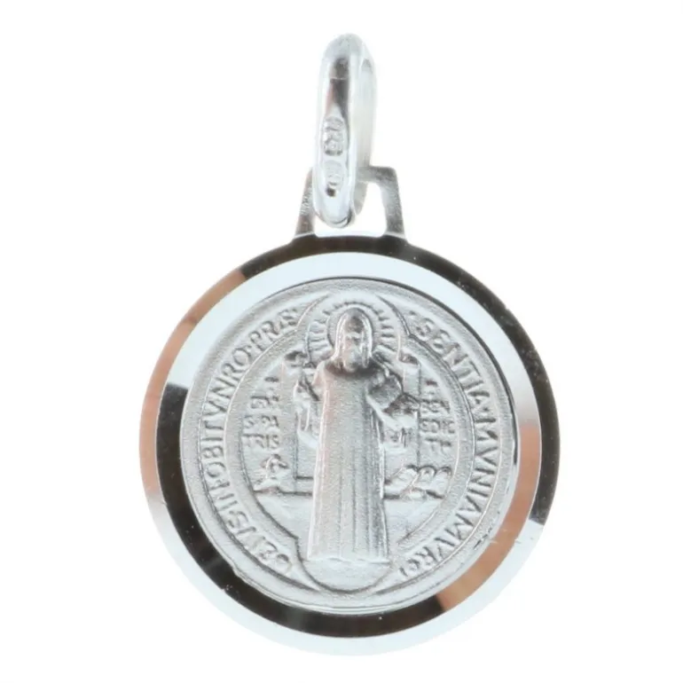 Palais du Rosaire Médaille ronde de Saint Benoit en Argent 12mm^ Médaille De Saint | Médaille Et Croix Argent