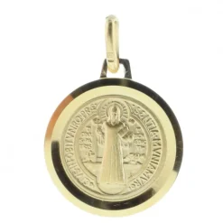 Palais du Rosaire Médaille ronde de Saint Benoit Plaqué Or 16mm^ Médaille De Saint | Médaille Et Croix Plaqué Or