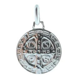 Palais du Rosaire Médaille ronde de Saint Benoit en Argent 12mm^ Médaille De Saint | Médaille Et Croix Argent