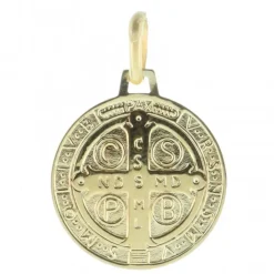 Palais du Rosaire Médaille ronde de Saint Benoit Plaqué Or 16mm^ Médaille De Saint | Médaille Et Croix Plaqué Or