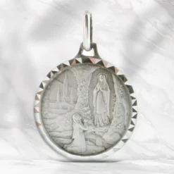 Palais du Rosaire Médaille ronde en Argent avec l'Apparition de Lourdes 18mm^ Médaille De Lourdes | Médaille Et Croix Argent