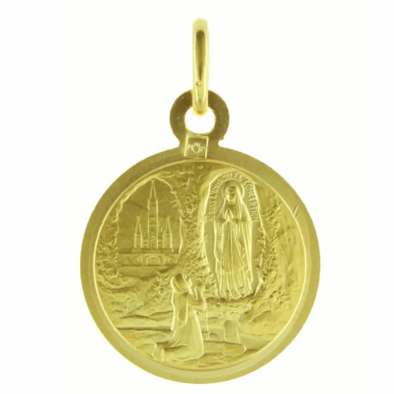 Palais du Rosaire Médaille ronde Vierge à l'Enfant Jésus en Plaqué Or 15mm^ Médaille De La Vierge | Médaille Et Croix Plaqué Or