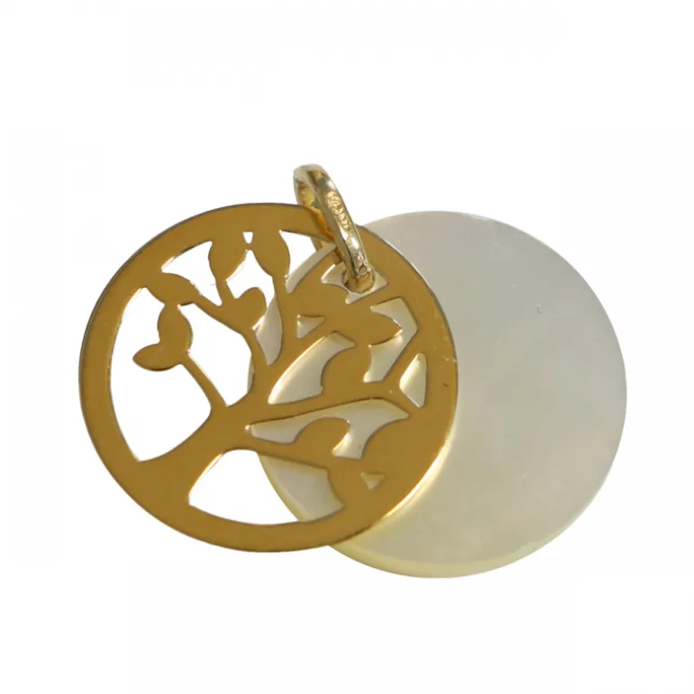 Palais du Rosaire Médaille un arbre de vie en Or et nacre 9 carats^ Baptême | Communion