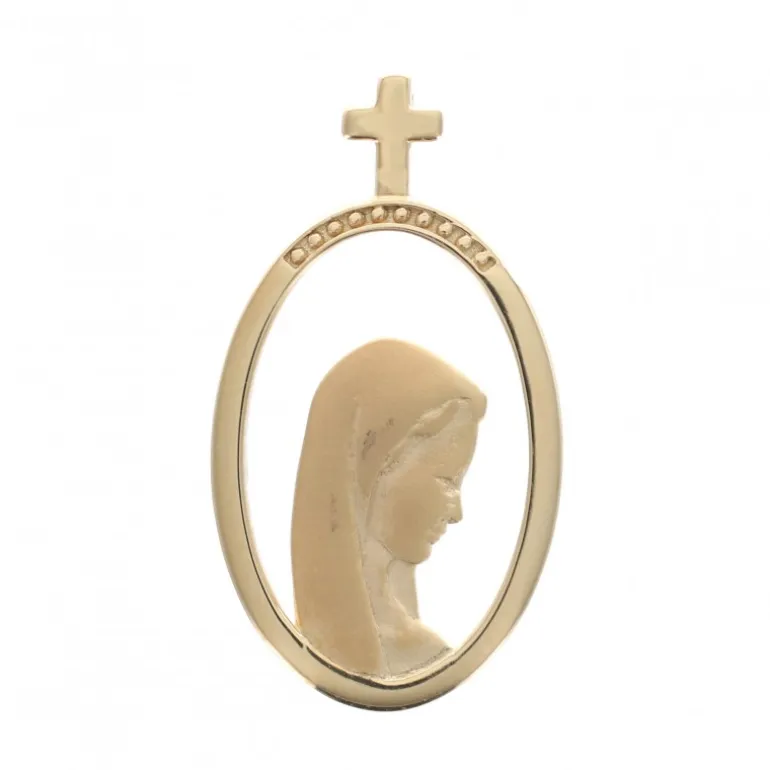 Palais du Rosaire Médaille Vierge de profil en plaqué or avec bélière en croix 21 mm^ Médaille De La Vierge | Médaille Et Croix Plaqué Or