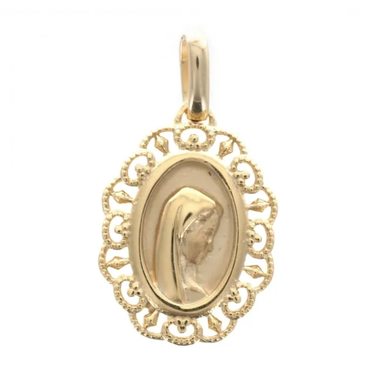 Palais du Rosaire Médaille Vierge de profil en plaqué or avec tour dentelle 14 mm^ Médaille De La Vierge | Médaille Et Croix Plaqué Or