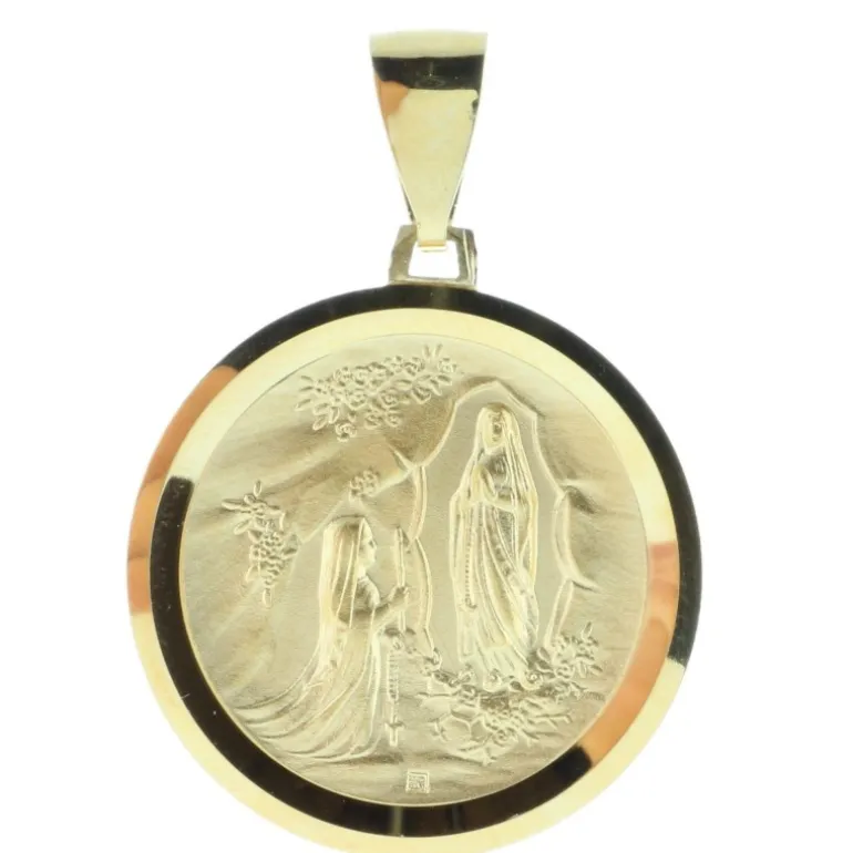 Palais du Rosaire Médaille Vierge Marie revers Apparition de Lourdes 30 mm Plaqué Or^ Médaille De La Vierge | Médaille De Lourdes