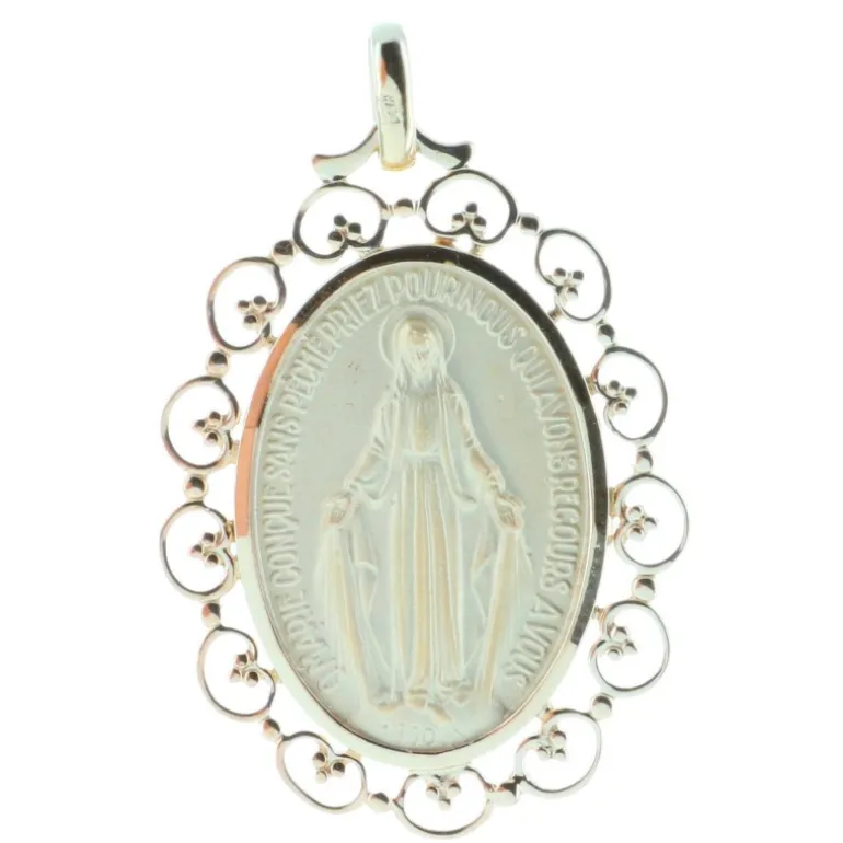 Palais du Rosaire Médaille Vierge Miraculeuse Plaqué Or 32 mm tour dentelle^ Médaille Miraculeuse | Médaille Et Croix Plaqué Or