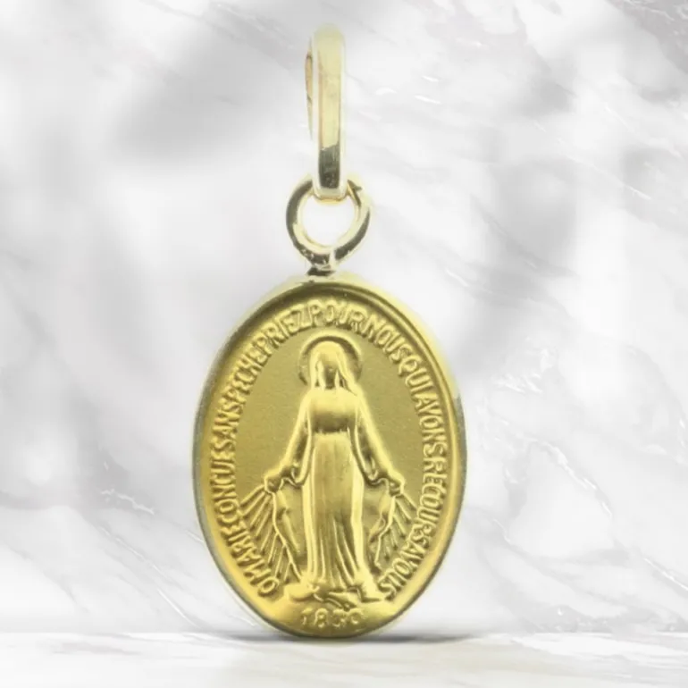 Palais du Rosaire Médaille Vierge Miraculeuse Or 18 carats , bords polis 10mm^ Communion | Médaille Miraculeuse