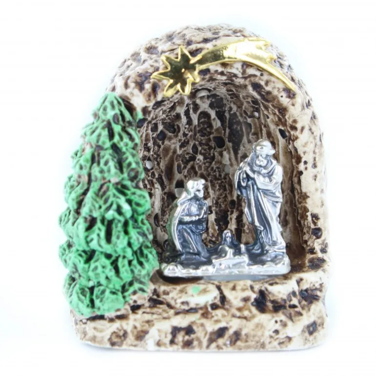 Palais du Rosaire Mini crèche en métal Sainte Famille dans une grotte 5cm^ Décoration De Noël | Crèche