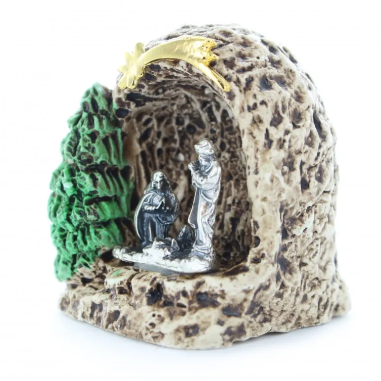 Palais du Rosaire Mini crèche en métal Sainte Famille dans une grotte 5cm^ Décoration De Noël | Crèche
