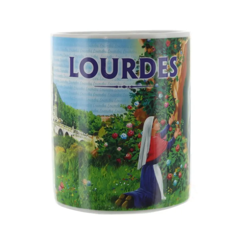 Palais du Rosaire Mug de l'Apparition de Lourdes coloré 10cm^ Vaisselle De Lourdes