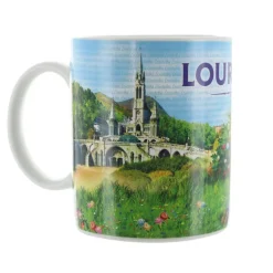 Palais du Rosaire Mug de l'Apparition de Lourdes coloré 10cm^ Vaisselle De Lourdes