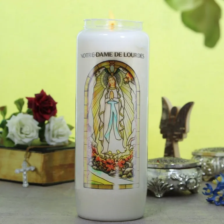 Palais du Rosaire Neuvaine de Notre Dame de Lourdes avec prières au dos^ Bougie Neuvaine