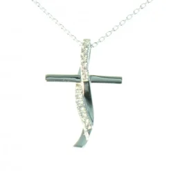 Palais du Rosaire Parure Argent, Chaine et Croix entrelacée décorée de strass 30mm^ Collier En Argent