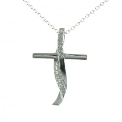 Palais du Rosaire Parure Argent, Chaine et Croix entrelacée décorée de strass 30mm^ Collier En Argent