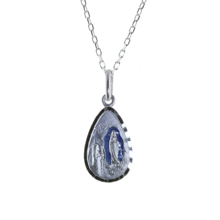 Palais du Rosaire Parure Argent chaîne et médaille Apparition de Lourdes^ Collier En Argent | Médaille De Lourdes