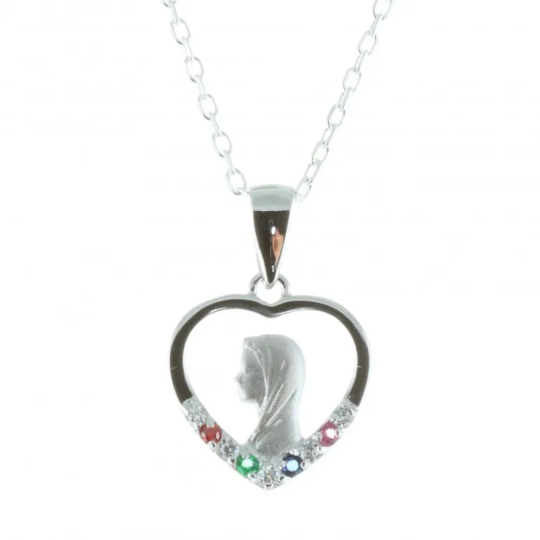Palais du Rosaire Parure Argent, chaîne et médaille Vierge Marie strass colorés^ Médaille De La Vierge | Collier En Argent