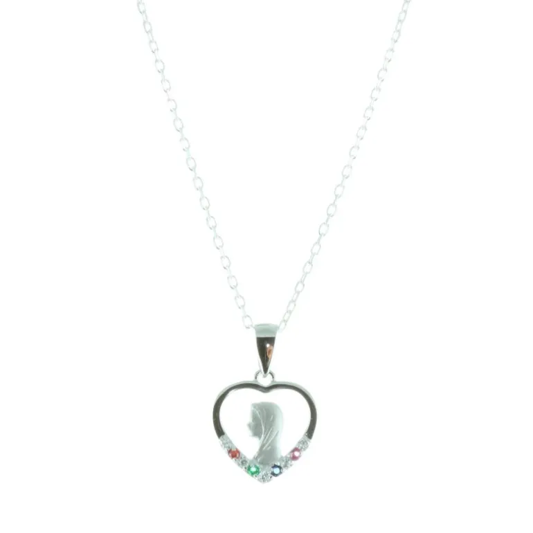 Palais du Rosaire Parure Argent, chaîne et médaille Vierge Marie strass colorés^ Médaille De La Vierge | Collier En Argent