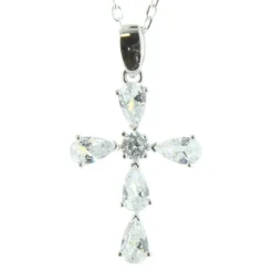Palais du Rosaire Parure Argent pendentif croix avec des zircons et une chaîne 50cm^ Collier En Argent | Croix En Pendentif