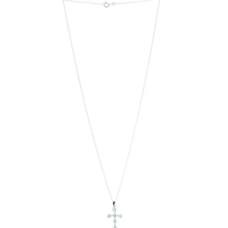 Palais du Rosaire Parure Argent pendentif croix avec des zircons et une chaîne 50cm^ Collier En Argent | Croix En Pendentif