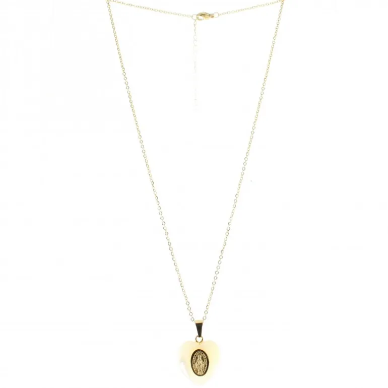 Palais du Rosaire Parure avec pendentif médaille Miraculeuse sur coeur nacré 20mm et chaîne dorée^ Collier Fantaisie