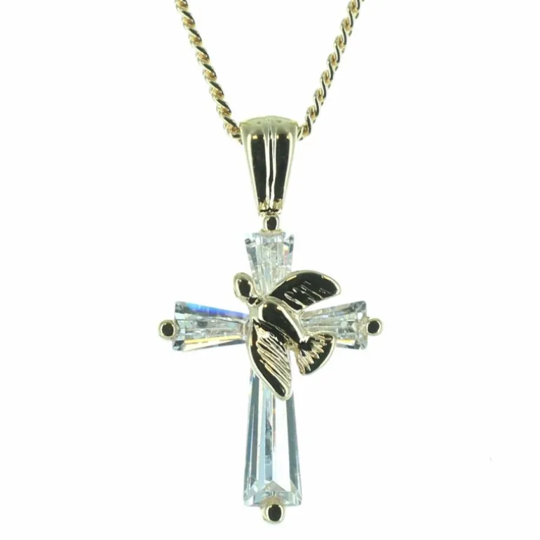 Palais du Rosaire Parure avec une croix et une colombe avec une chaîne - Plaqué Or^ Collier En Plaqué Or