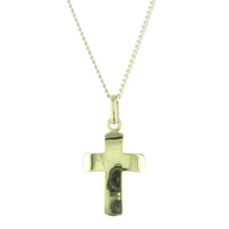 Palais du Rosaire Parure avec une croix incurvée Plaqué Or et une chaîne de 45cm dorée^ Collier En Plaqué Or | Croix En Pendentif