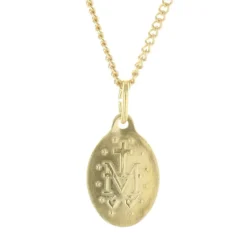 Palais du Rosaire Parure dorée médaille de la Vierge Miraculeuse bleutée et chaîne de 50cm^ Collier Fantaisie | Médaille Miraculeuse