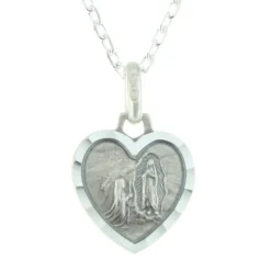 Palais du Rosaire Parure en Argent avec un pendentif coeur de Lourdes sur une chaîne de 45cm^ Médaille Et Croix Argent