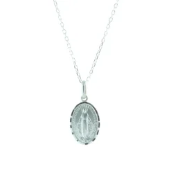 Palais du Rosaire Parure en argent de la Vierge Miraculeuse bord diamanté 15 mm^ Collier En Argent | Médaille Miraculeuse