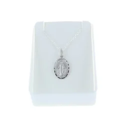 Palais du Rosaire Parure en argent de la Vierge Miraculeuse bord diamanté 15 mm^ Collier En Argent | Médaille Miraculeuse
