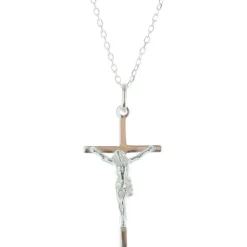 Palais du Rosaire Parure en Argent, pendentif croix avec le Christ et Chaîne 50cm^ Collier En Argent | Croix En Pendentif