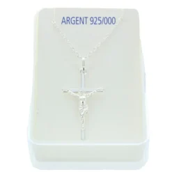 Palais du Rosaire Parure en Argent, pendentif croix avec le Christ et Chaîne 50cm^ Collier En Argent | Croix En Pendentif