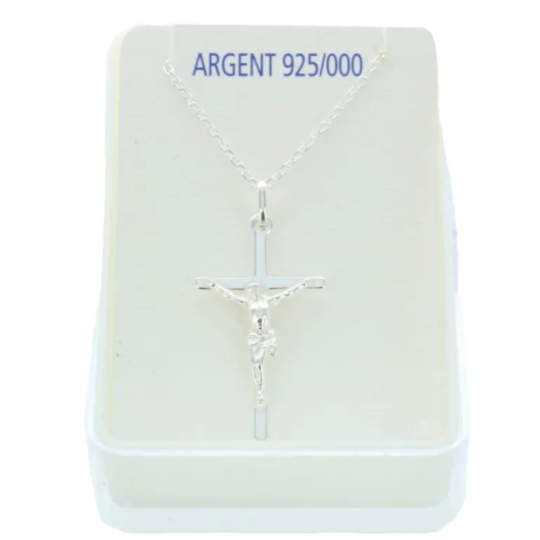 Palais du Rosaire Parure en Argent, pendentif croix avec le Christ et Chaîne 50cm^ Collier En Argent | Croix En Pendentif