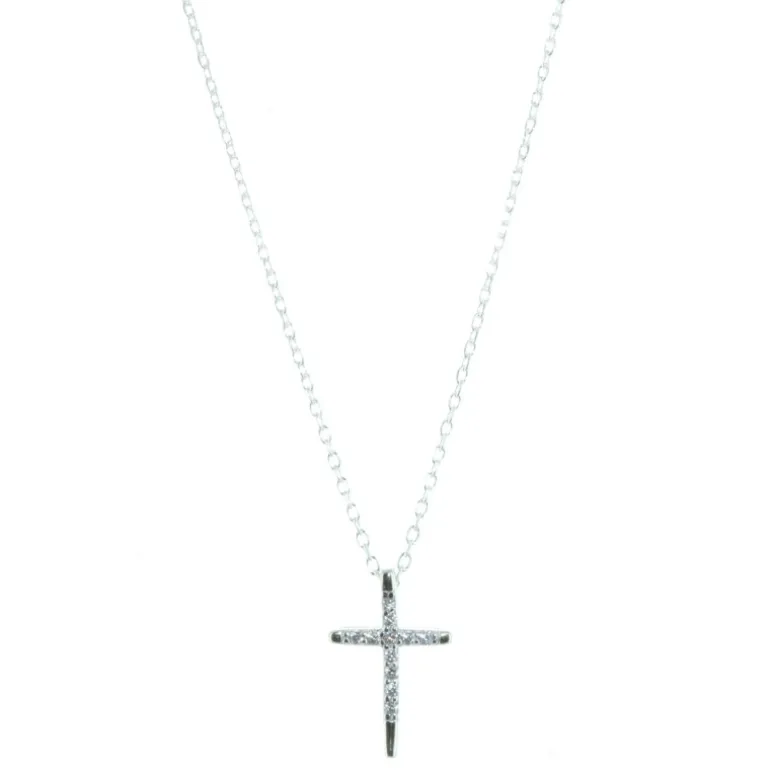 Palais du Rosaire Parure en Argent, pendentif croix à strass sur chaîne de 50cm^ Collier En Argent | Croix En Pendentif