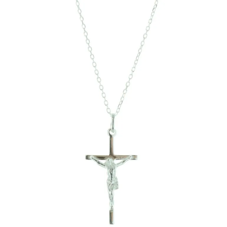 Palais du Rosaire Parure en Argent, pendentif croix avec le Christ et Chaîne 50cm^ Collier En Argent | Croix En Pendentif