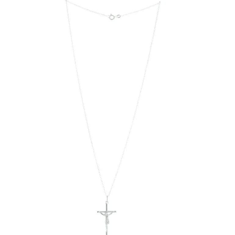 Palais du Rosaire Parure en Argent, pendentif croix avec le Christ et Chaîne 50cm^ Collier En Argent | Croix En Pendentif