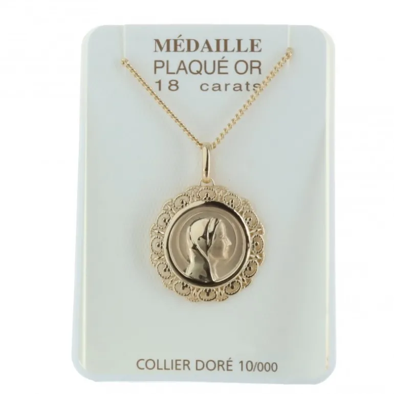 Palais du Rosaire Parure médaille Vierge Marie Plaqué Or et chaîne 50cm^ Médaille De La Vierge | Médaille Et Croix Plaqué Or